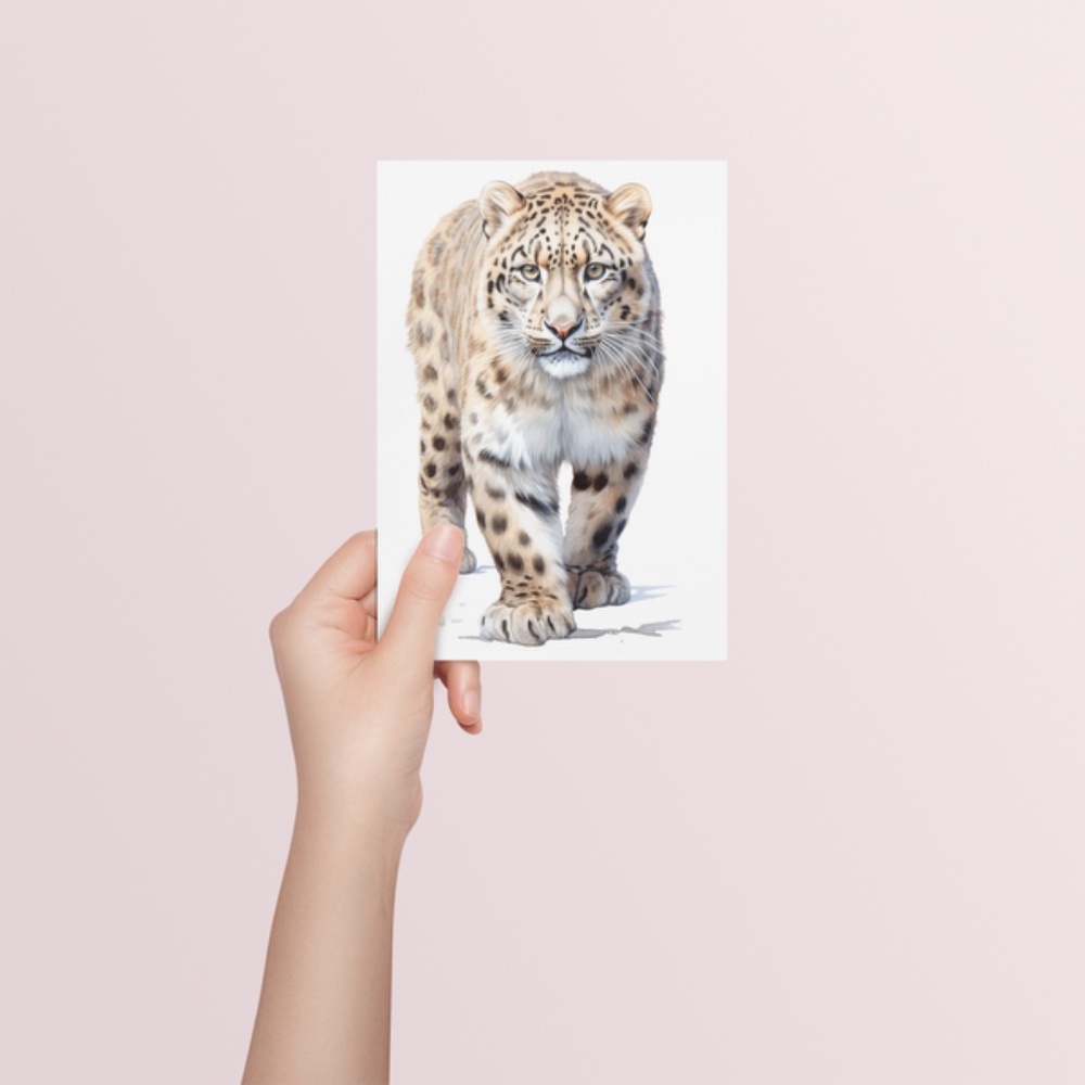 Watercolor Snow Leopard Portrait Wall Art Illustration Print Poster Unframed - Picture 5 of 5